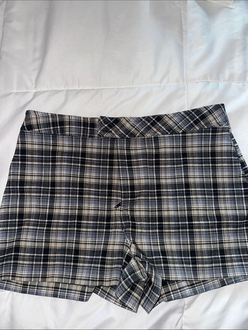 I.N. San Francisco Black and Cream Plaid High-Waist Shorts